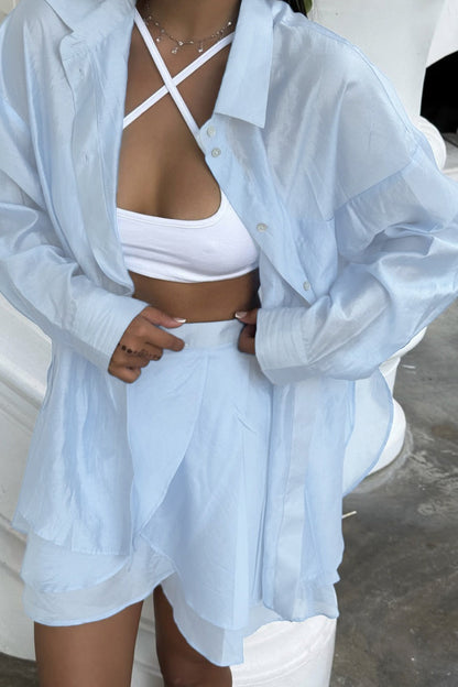 Katoen Linnen Overgooier Blouse En Rok Set Dames