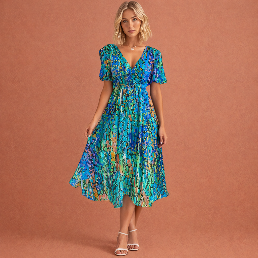 Midi-jurk met bloemenprint en korte mouwen voor dames