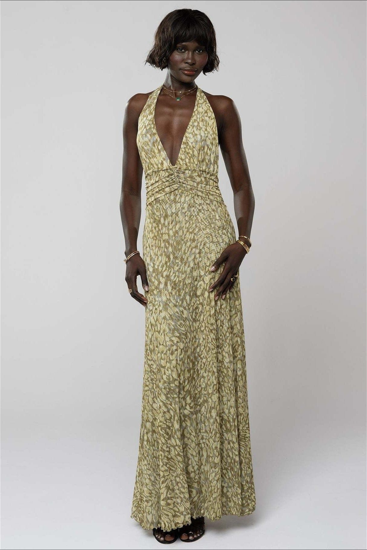 Dames halter maxi jurk met print in volledige lengte