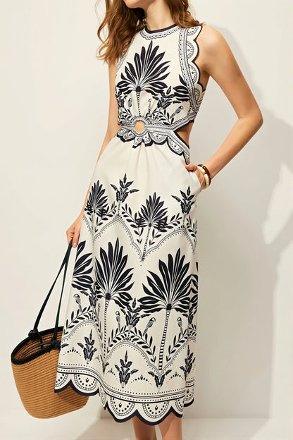Dames maxi jurk met bloemenprint in A-lijn model zonder mouwen
