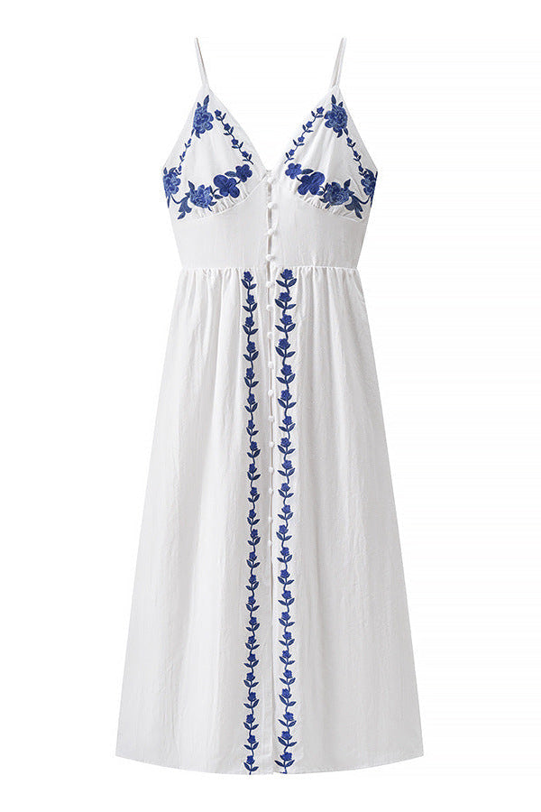 Wikkeljurk Geborduurde Bloemen Wit Blauw Zomer
