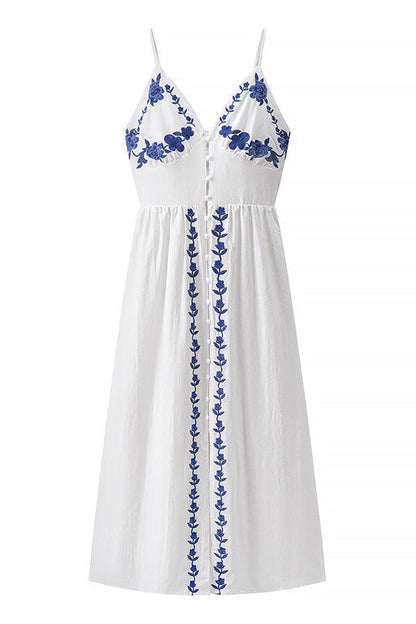 Wikkeljurk Geborduurde Bloemen Wit Blauw Zomer