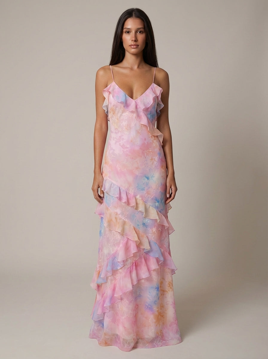 Maxi Jurk met Bloemenprint en Volants voor Dames