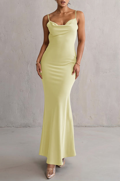 Dames Maxi Slipdress Met Open Rug En Watervalhals