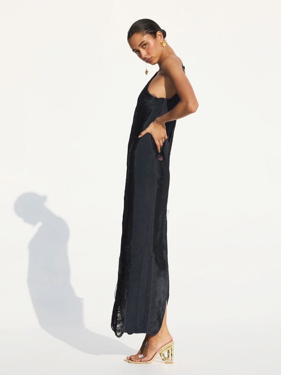 Polyester Maxi Jurk met Open Rug en Onregelmatige Zoom