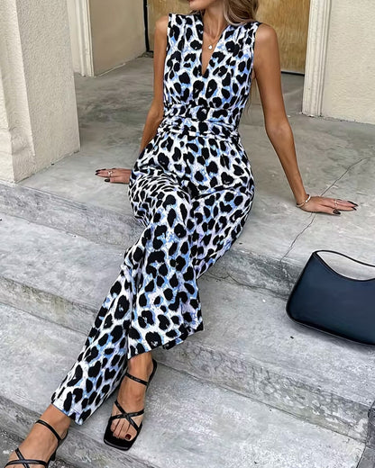 Stijlvolle mouwloze damesjumpsuit met opvallend patroon