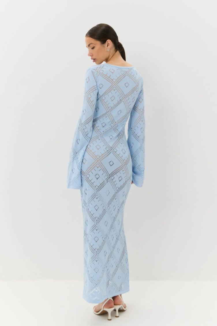 Gebreide Argyle Jacquard Maxi Jurk met Lange Mouwen
