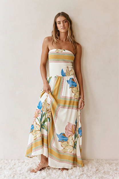 Dames Bloemenprint Bandeau Maxi Jurk Voor Vakantie