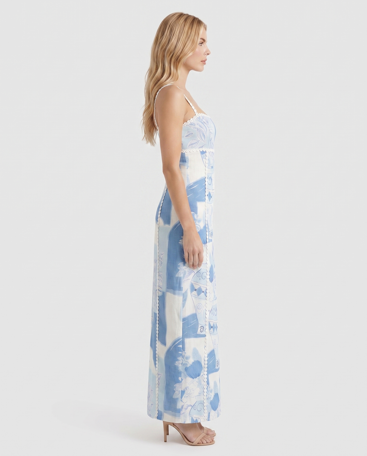 Maxi-jurk met strapless en Mediterrane print