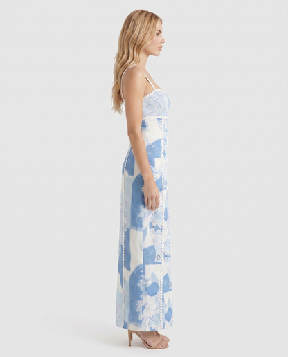 Maxi-jurk met strapless en Mediterrane print