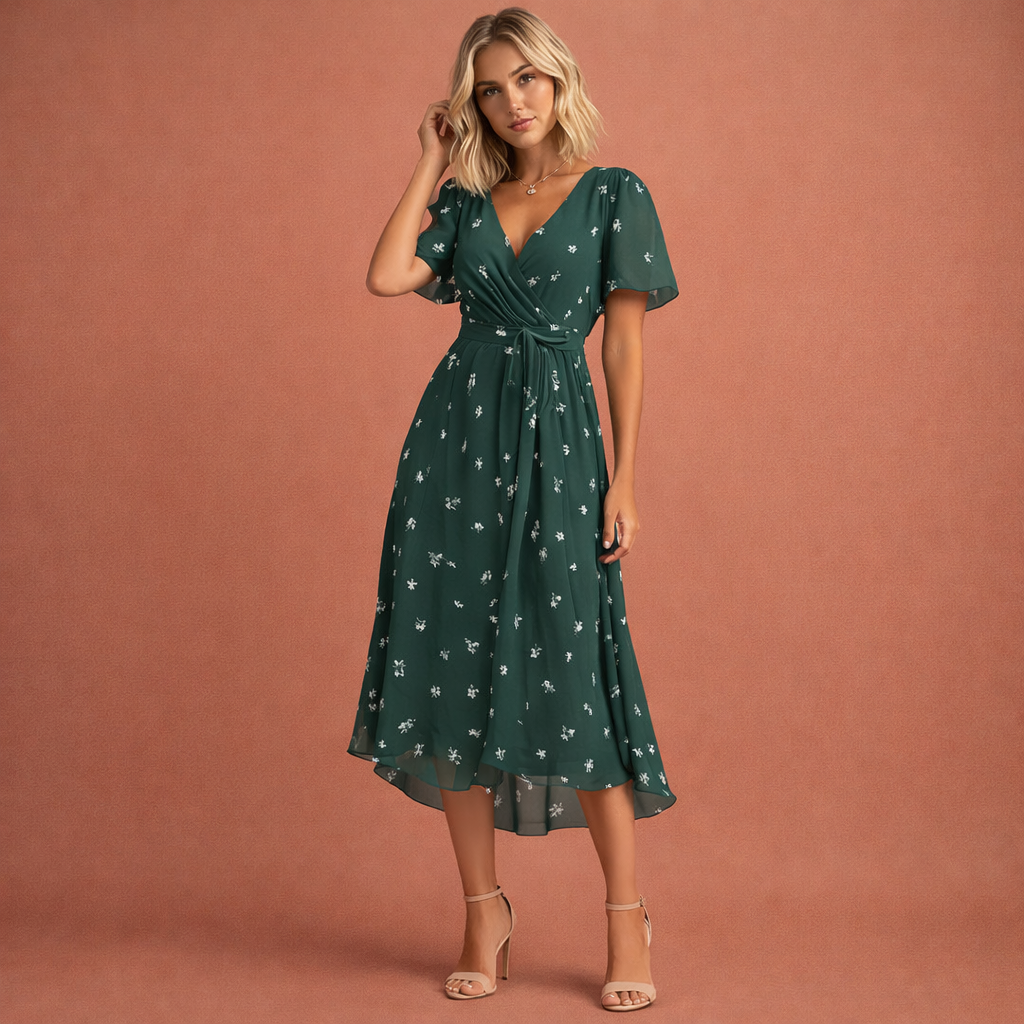 Midi-jurk met bloemenprint en korte mouwen voor dames