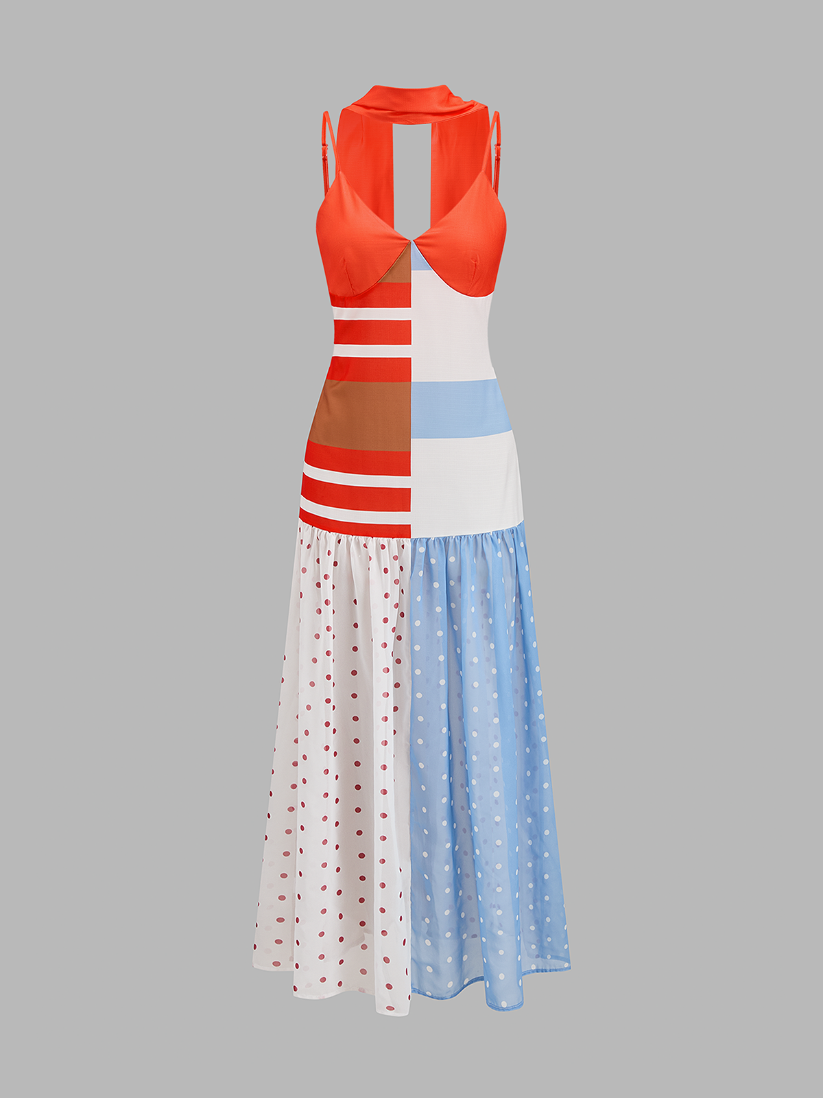 Achteraanzicht van dames slipdress met spaghettibandjes en midi lengte