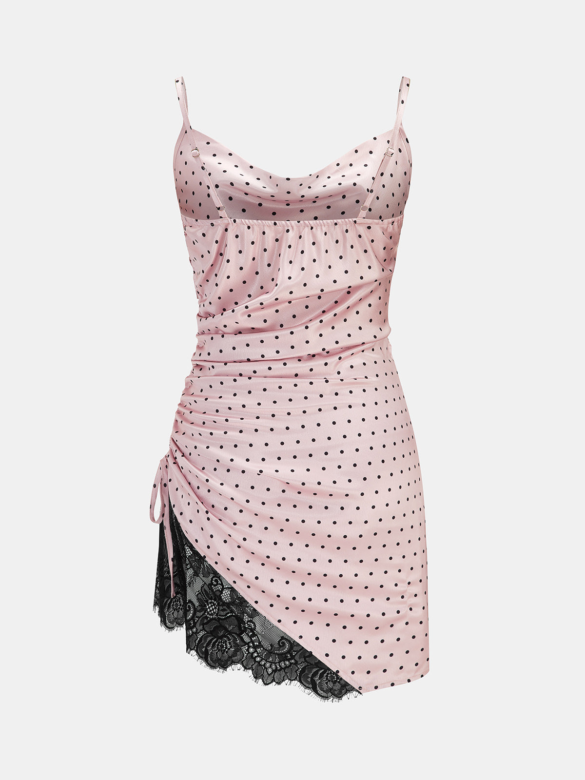 Satijnlook mini jurk met cowl neck en stippenprint detail