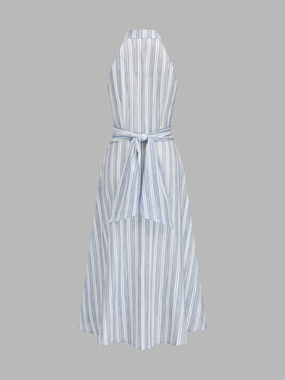 Dames halter maxi jurk met strepen, achteraanzicht