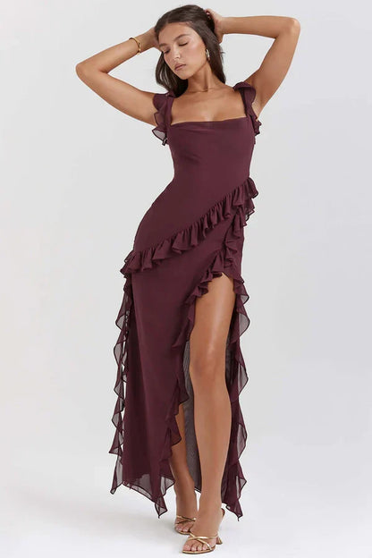 Dames Asymmetrische Maxi Jurk Met Ruches