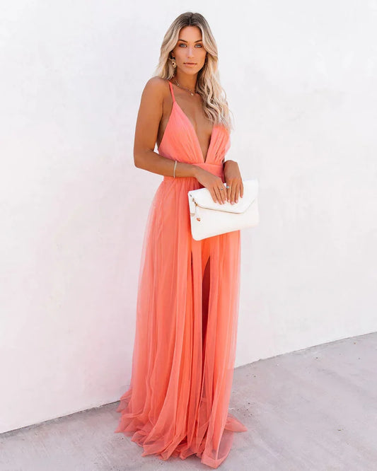 Maxi Orange Airy Ibiza Beach Dress