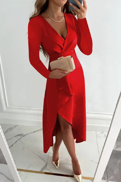 Dames Midi Jurk Koperkleurig Met Asymmetrische Zoom
