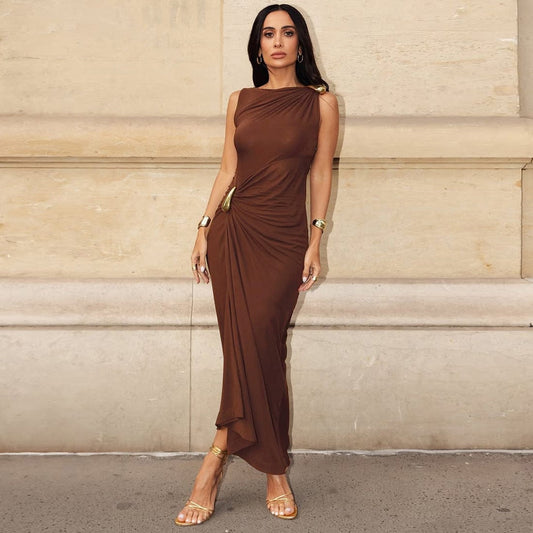 Dames Maxijurk Met Asymmetrisch Design En Gedrapeerde Taille