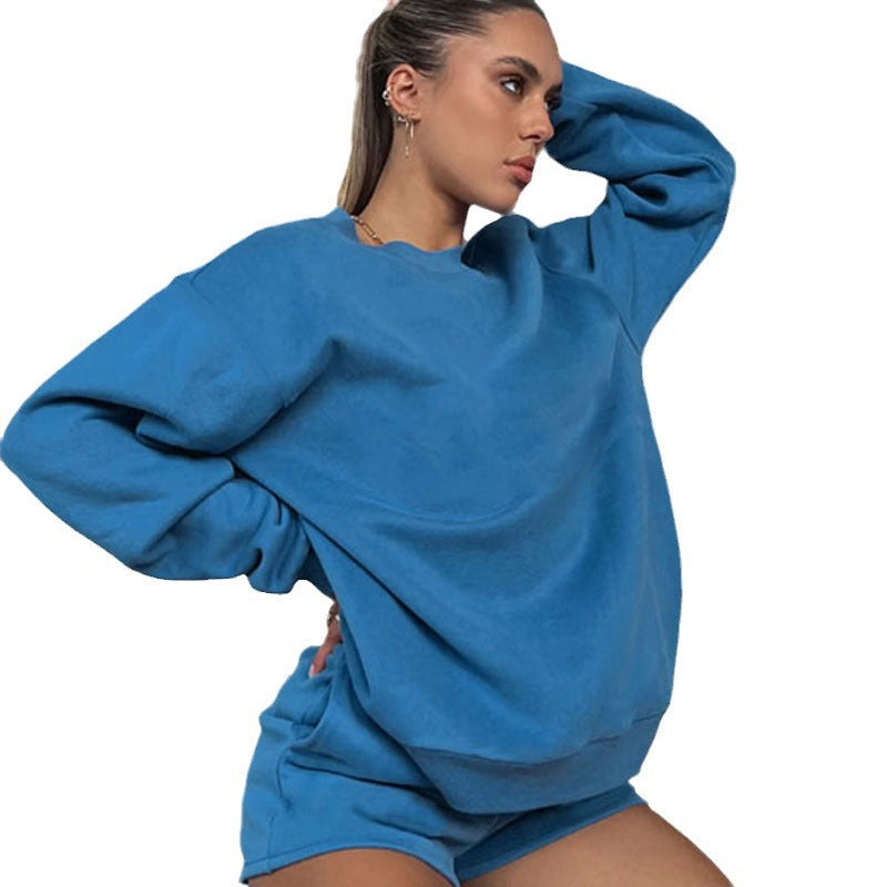 Tweedelige badstof set met ruimvallend sweatshirt en shorts