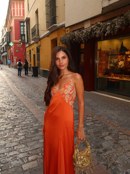Dames Slip Maxi Jurk Met Geborduurd Kant