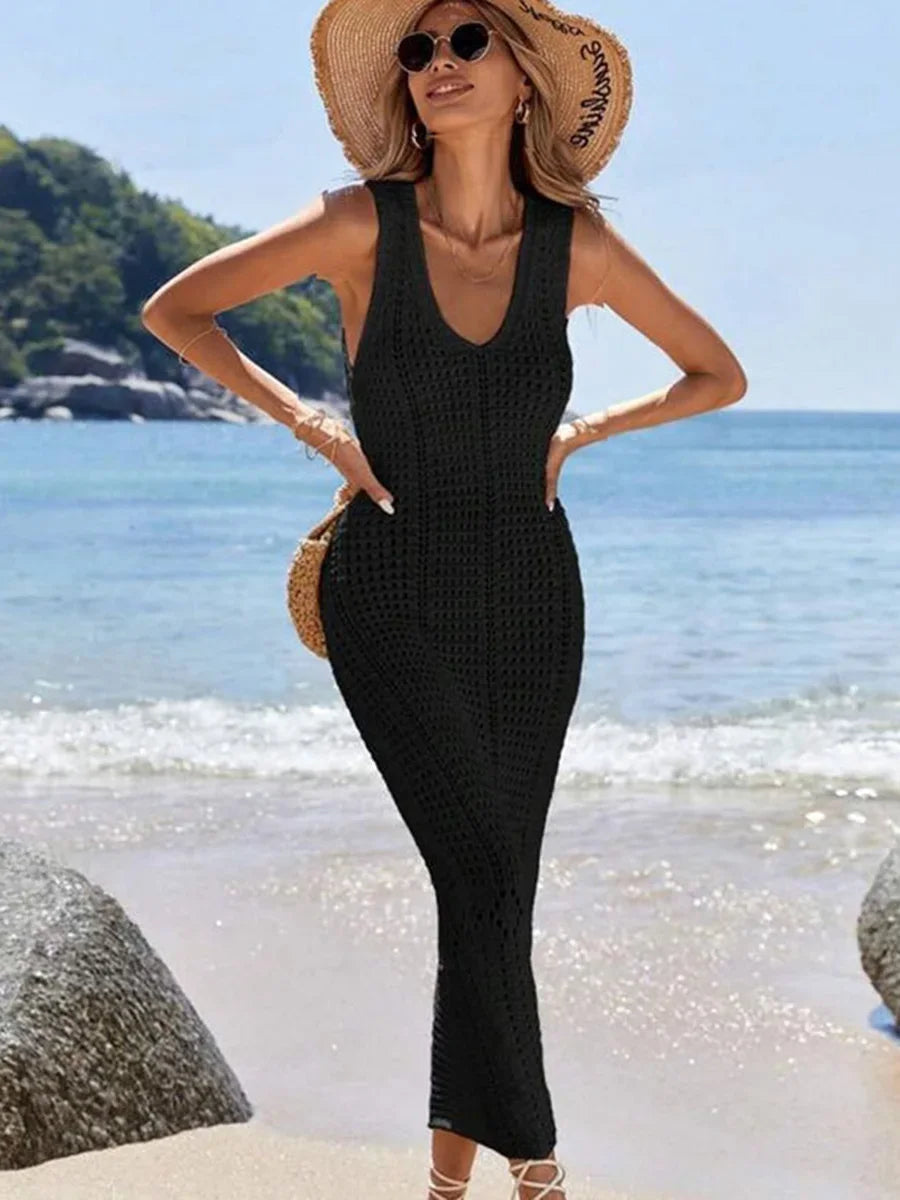 Dames Gehaakte Holle V-hals Strandcover-up Tuniek