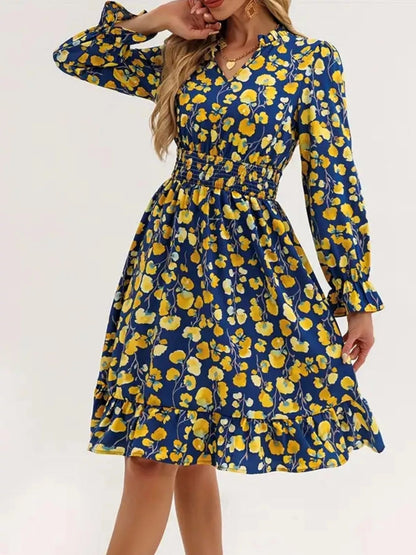 Jurk met bloemenprint, geplooide mouwen en volant