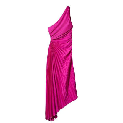 Asymmetrische geplooide midi-jurk met één schouder van poly-georgette