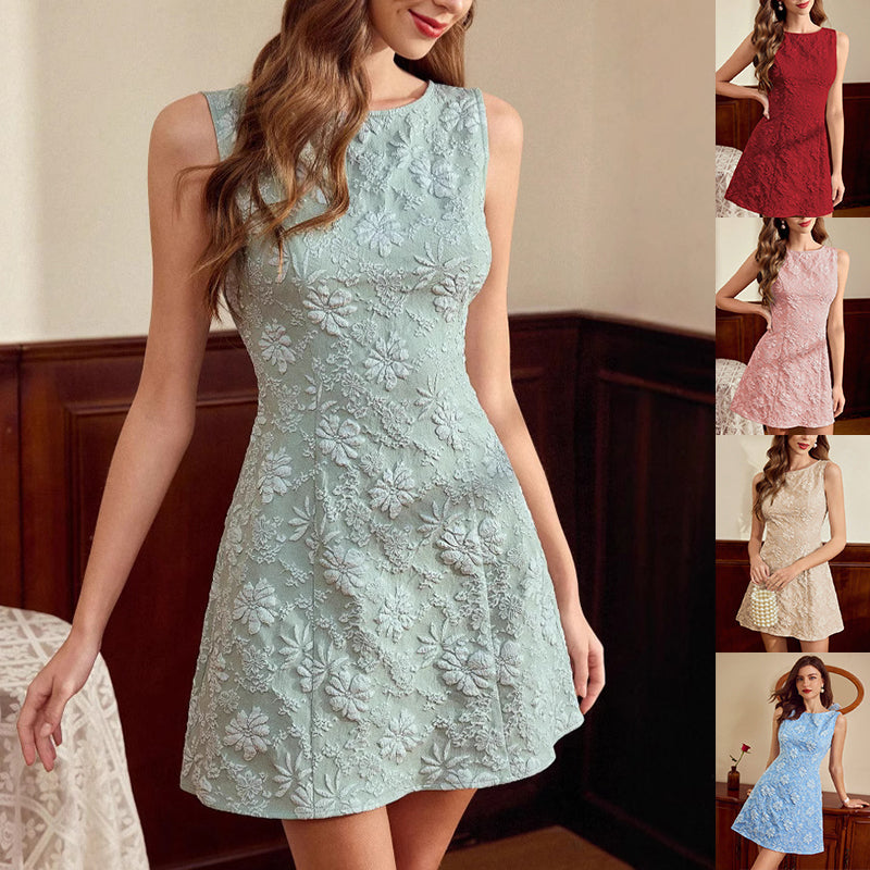 Elegante dames midi jurk met bloemenjacquard voor zomerse gelegenheden