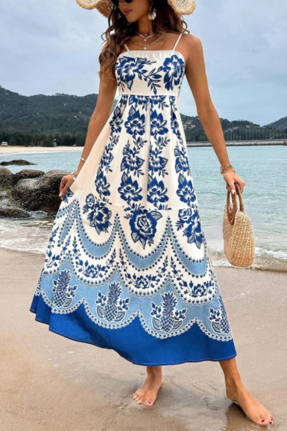 Polyester Midi Jurk met Spaghettibandjes Blauw