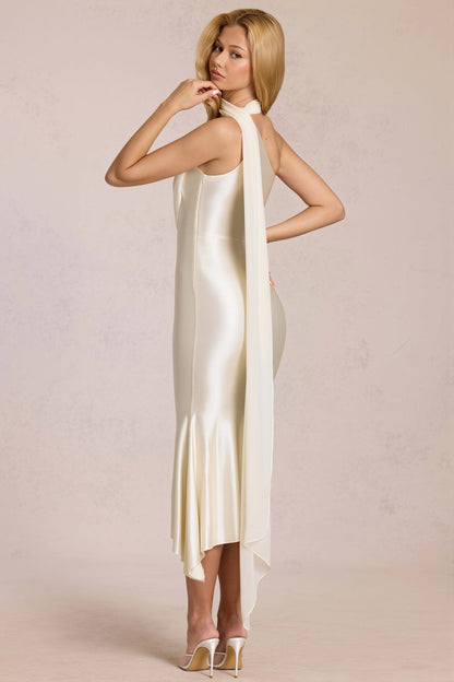 Dames bodycon midi jurk met one shoulder en mesh, elegante pasvorm