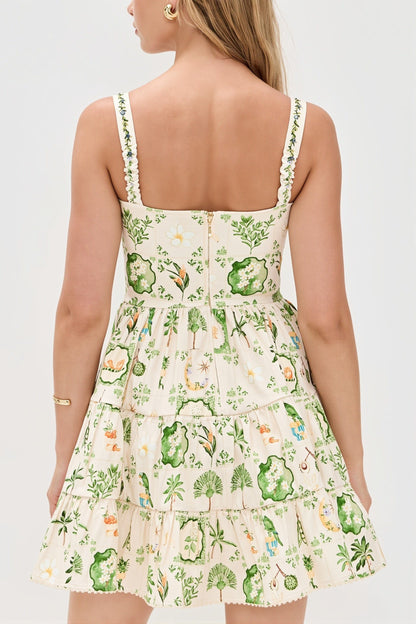 Dames midi jurk met bloemenprint en zwierige rok, achterkant