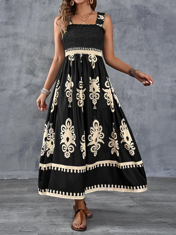 Maxi-jurk met geometrische print en gerimpelde taille