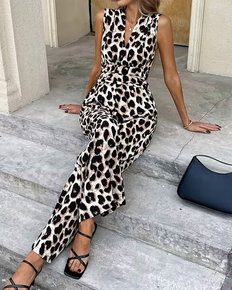 Dames Jumpsuit Met Luipaardprint Mouwloos