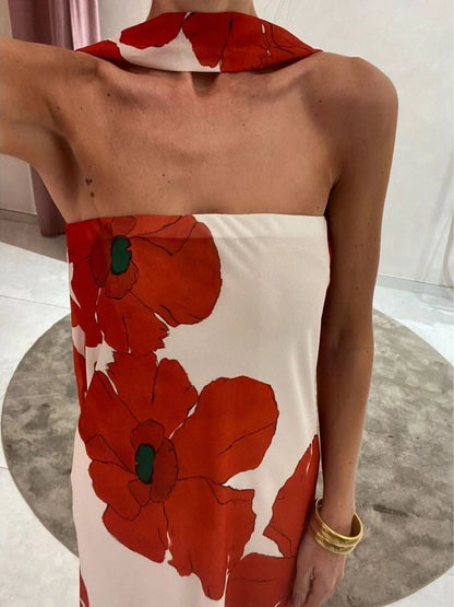 Bedrukt polyester buis maxi-jurk