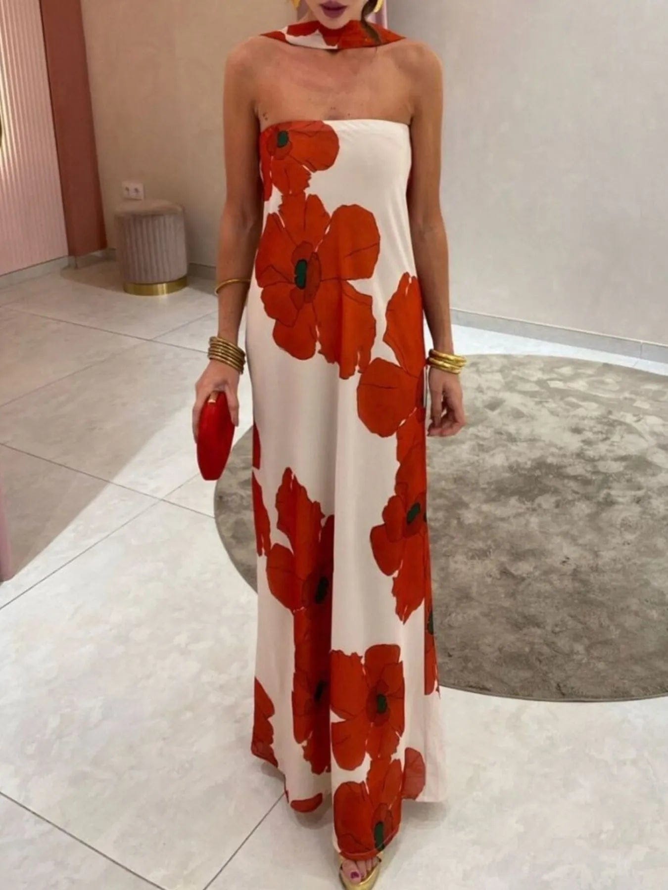 Bedrukt polyester buis maxi-jurk