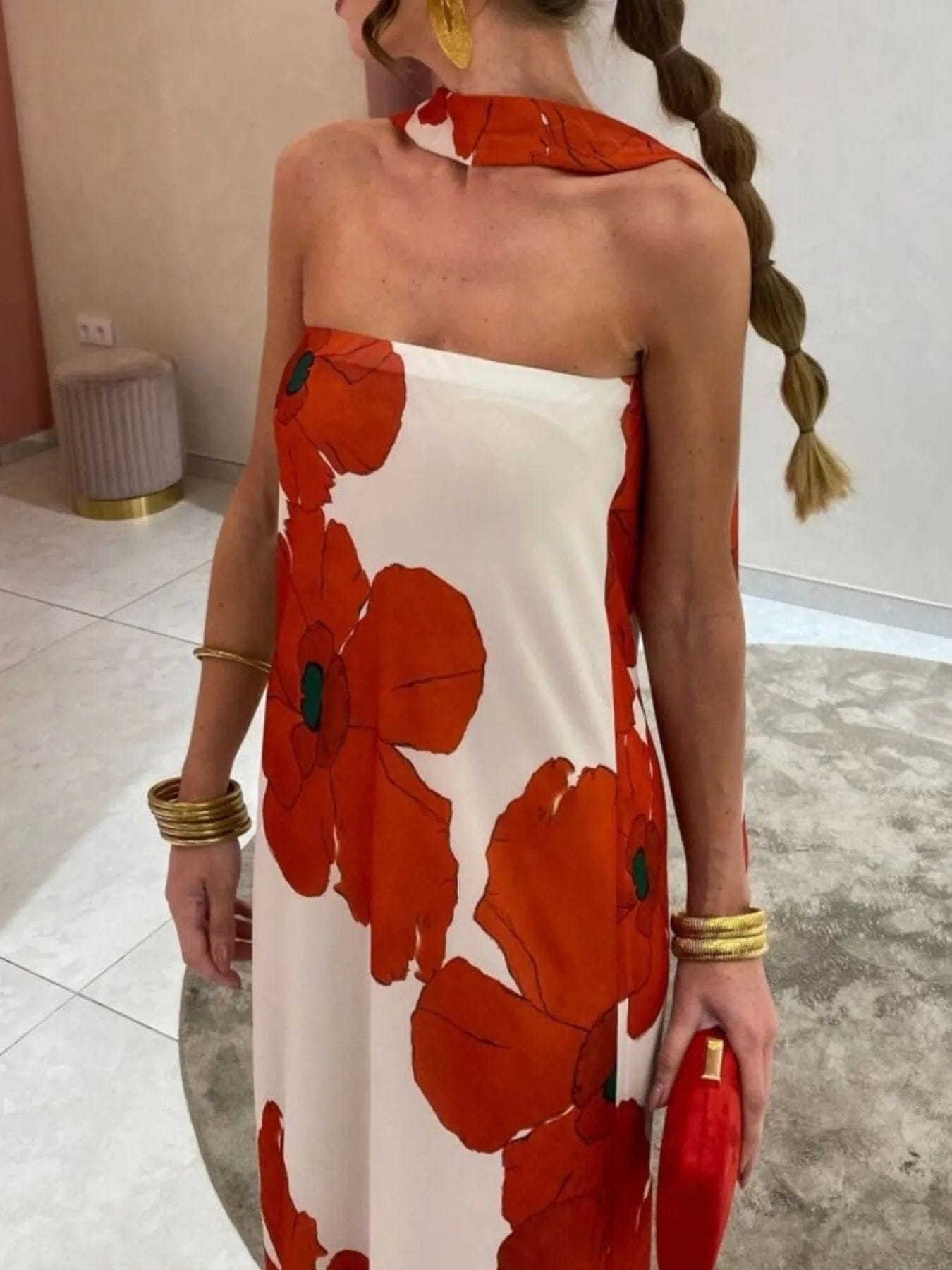 Bedrukt polyester buis maxi-jurk