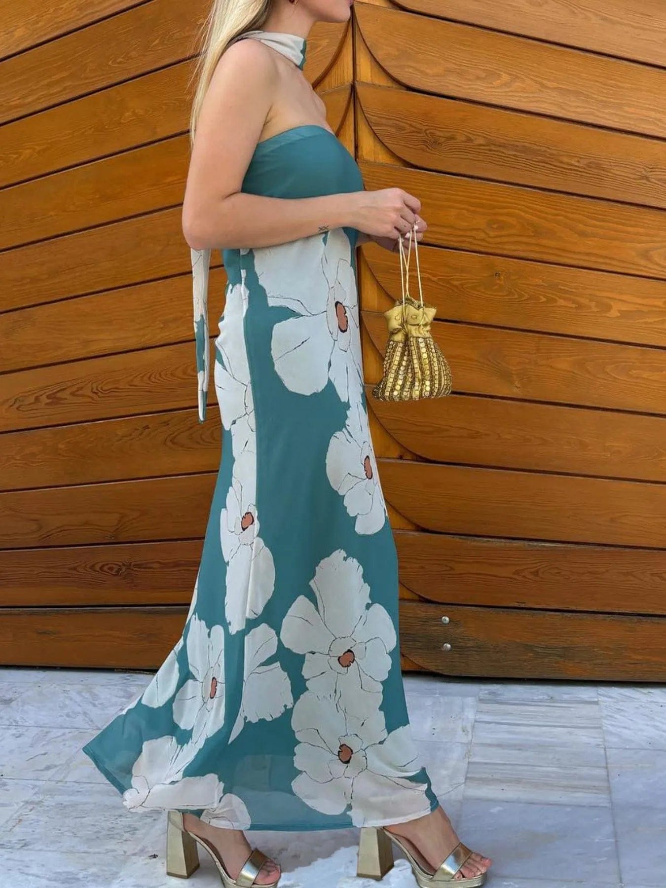 Bedrukt polyester buis maxi-jurk