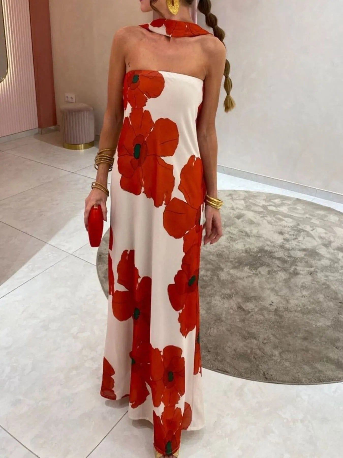 Bedrukt polyester buis maxi-jurk