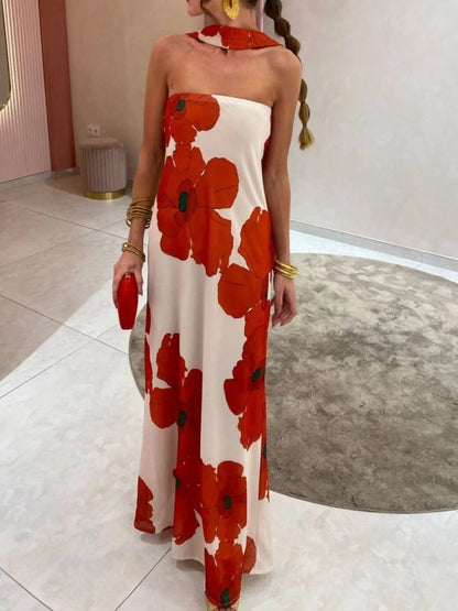 Bedrukt polyester buis maxi-jurk