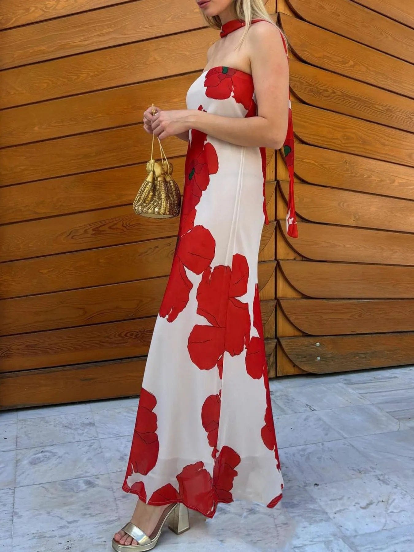 Bedrukt polyester buis maxi-jurk