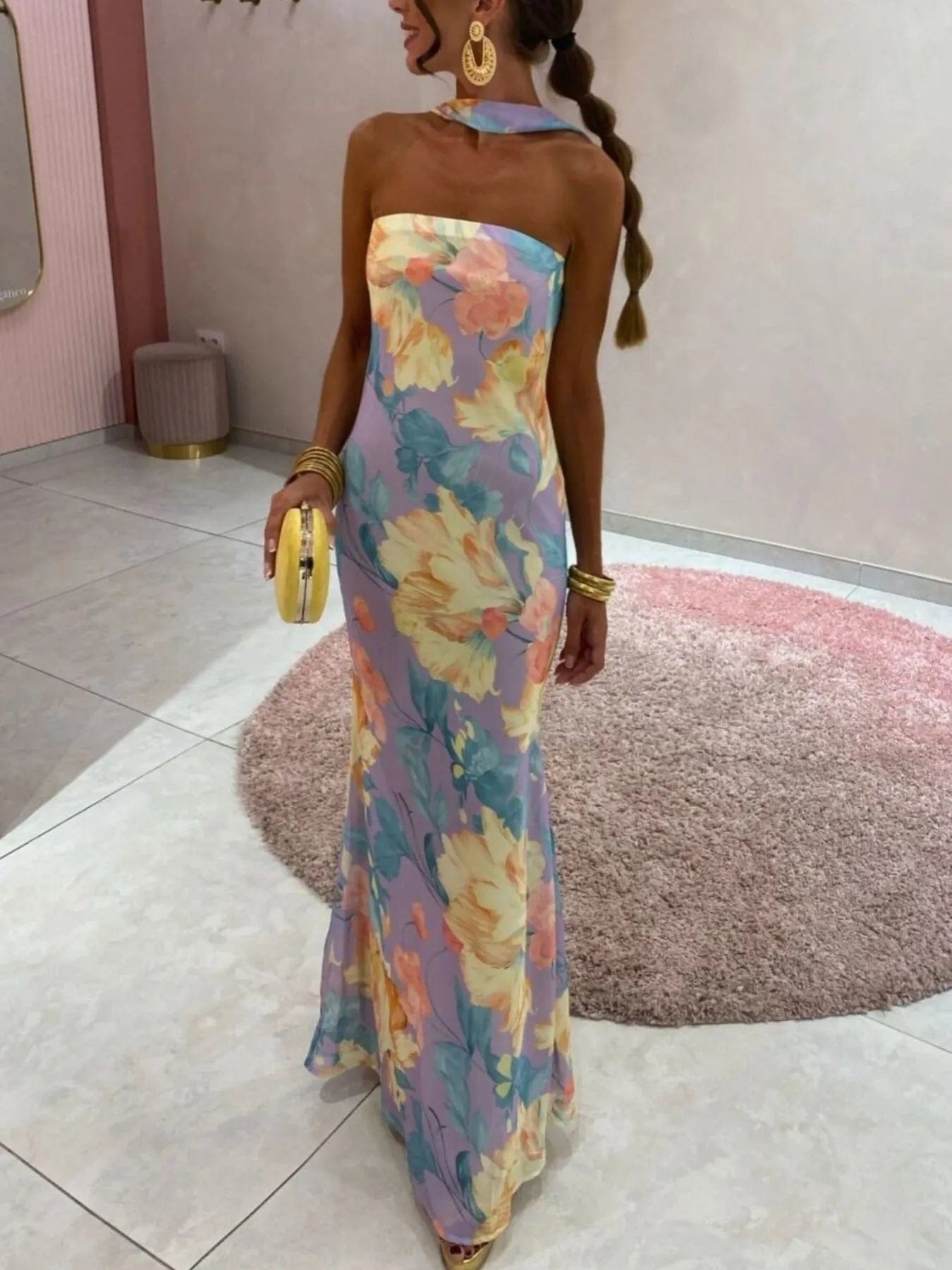 Bedrukt polyester buis maxi-jurk