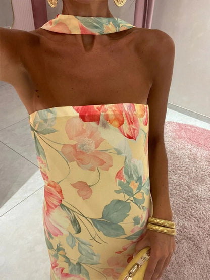 Bedrukt polyester buis maxi-jurk