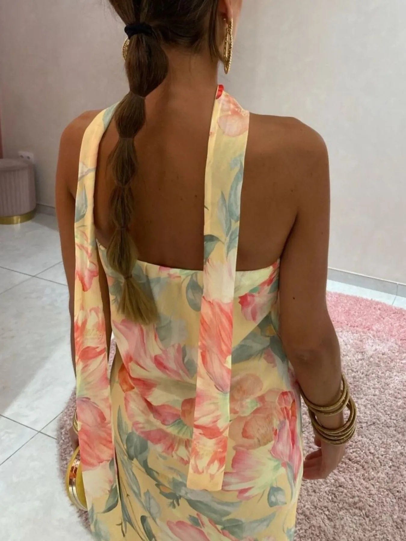 Bedrukt polyester buis maxi-jurk