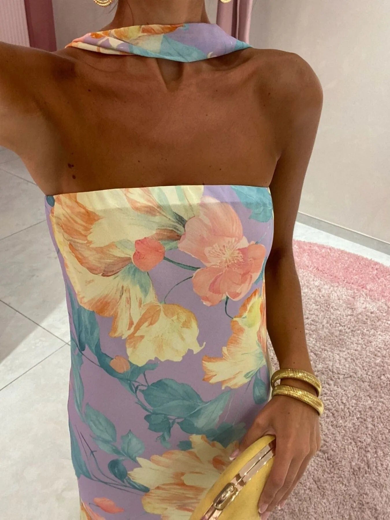 Bedrukt polyester buis maxi-jurk
