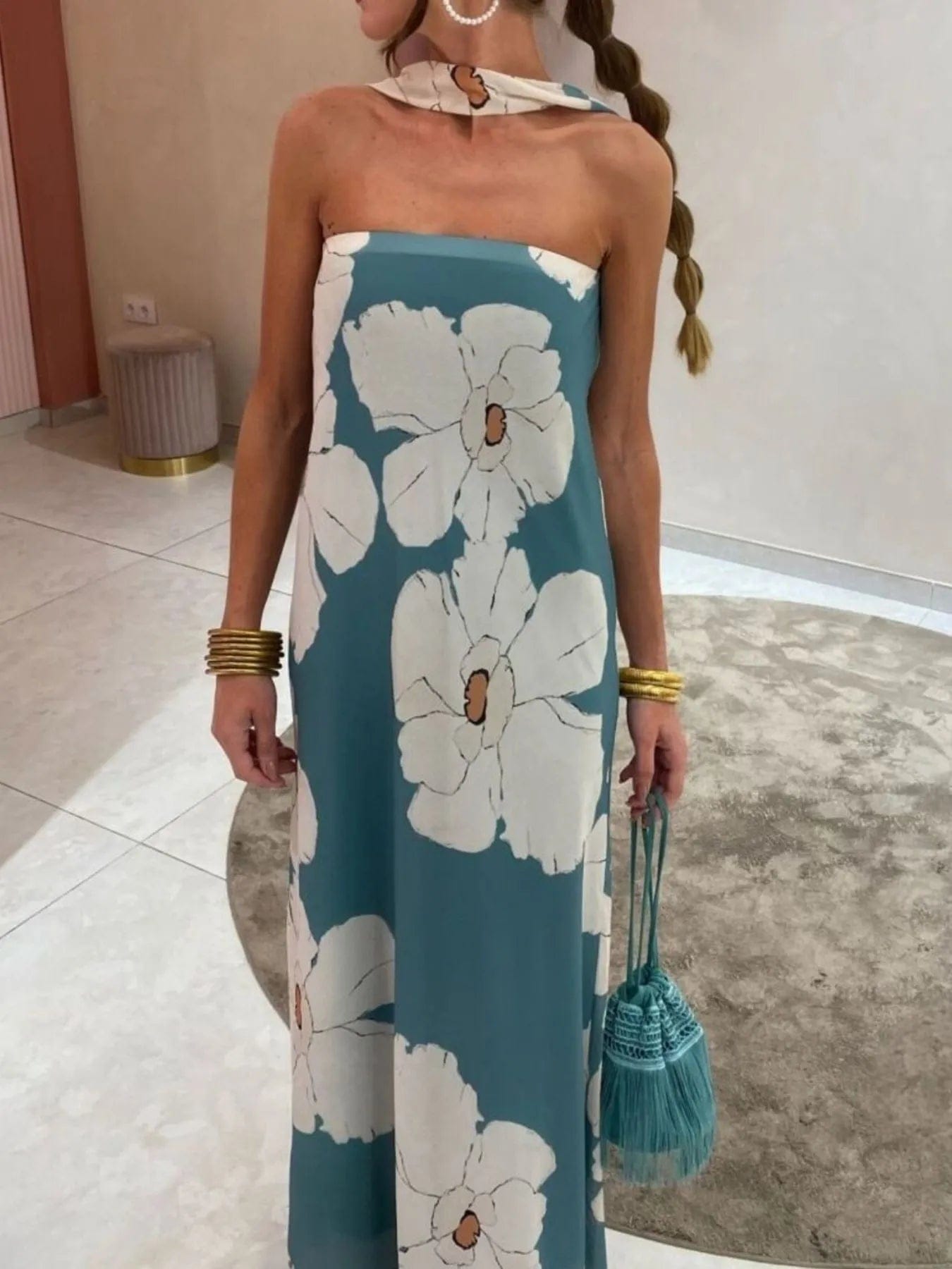 Bedrukt polyester buis maxi-jurk