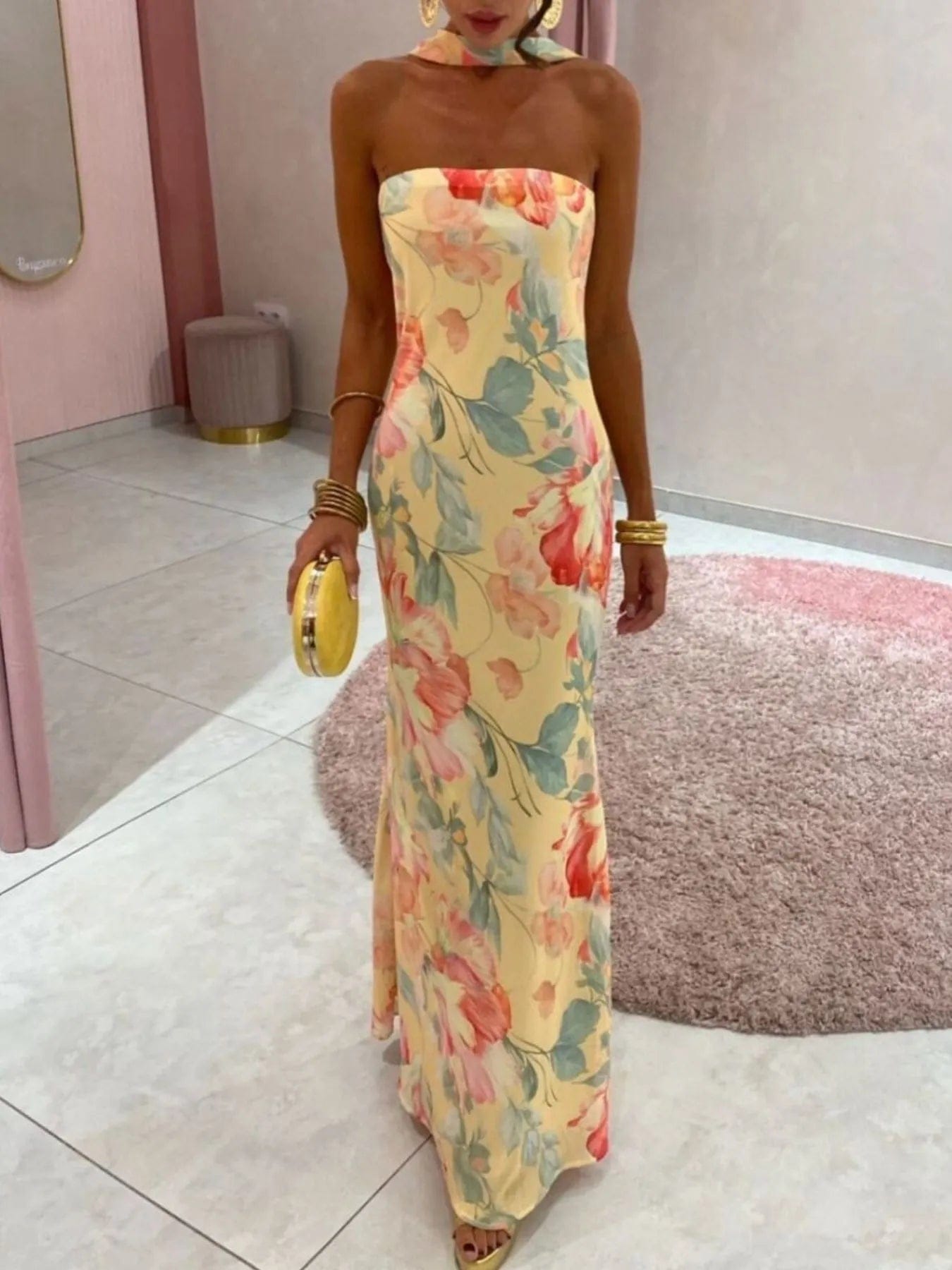 Bedrukt polyester buis maxi-jurk