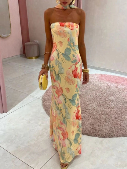 Bedrukt polyester buis maxi-jurk