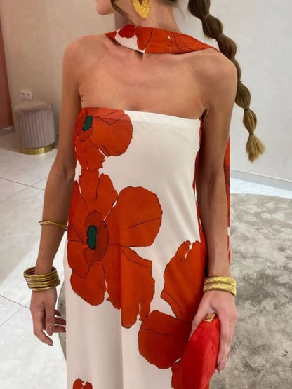 Bedrukt polyester buis maxi-jurk