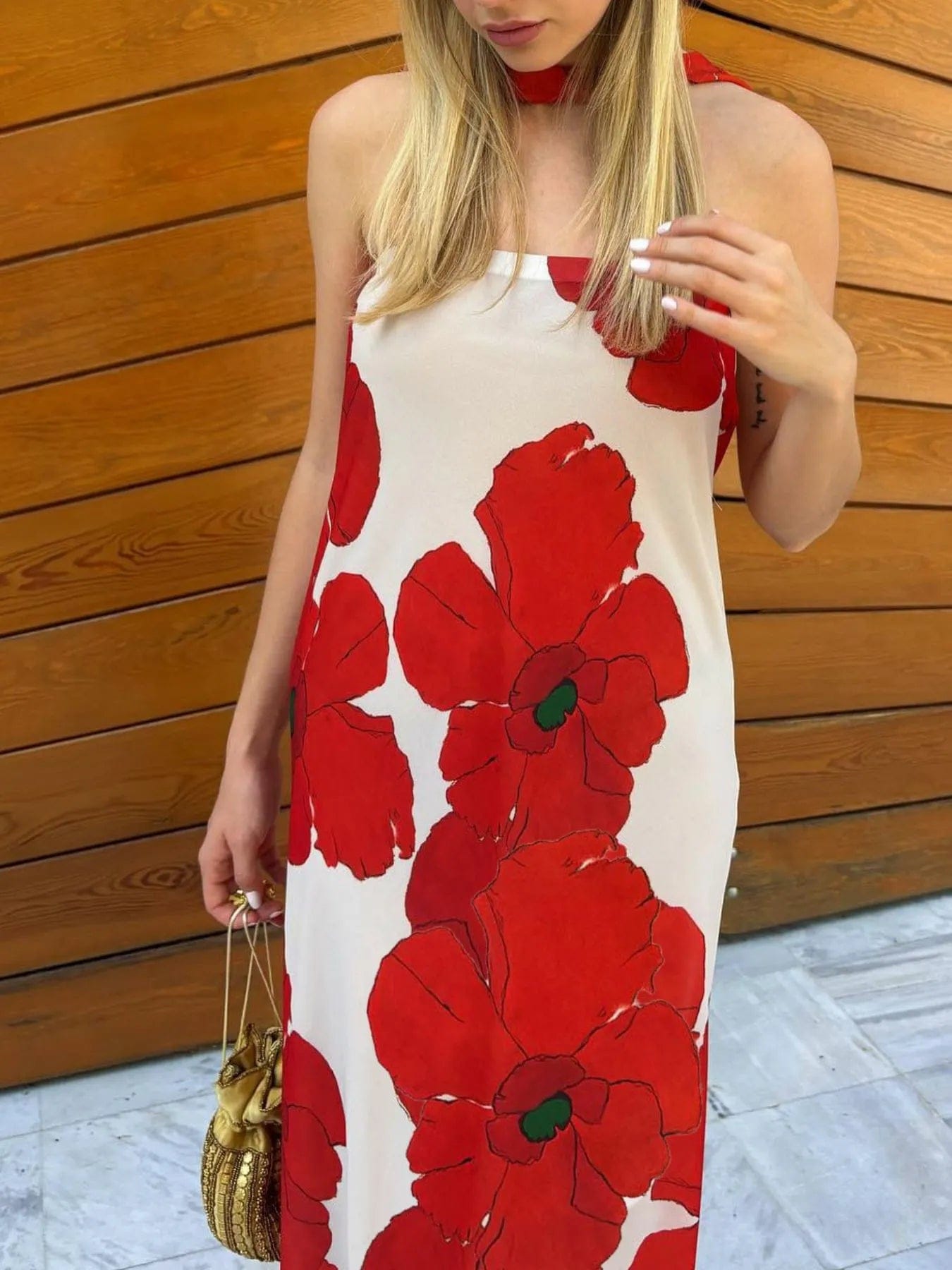 Bedrukt polyester buis maxi-jurk