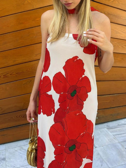Bedrukt polyester buis maxi-jurk